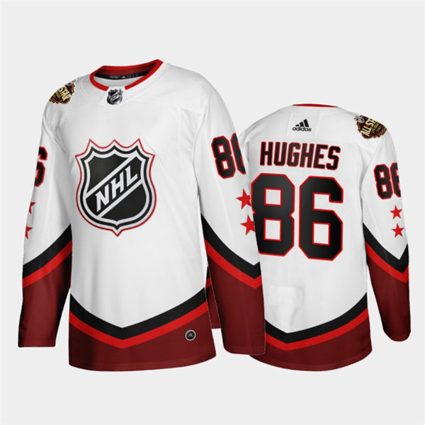 Mens New Jersey Devils #86 Jack Hughes Adidas White Red 2022 NHL All-Star Eastern Jersey
