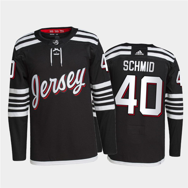 Mens New Jersey Devils #40 Akira Schmid Adidas Black Alternate Premier Player Jersey