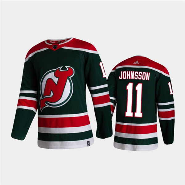 Mens New Jersey Devils #11 Andreas Johnsson Adidas Green 2021 Reverse Retro Jersey