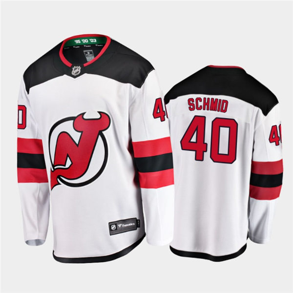 Mens New Jersey Devils #40 Akira Schmid Adidas Away White Jersey