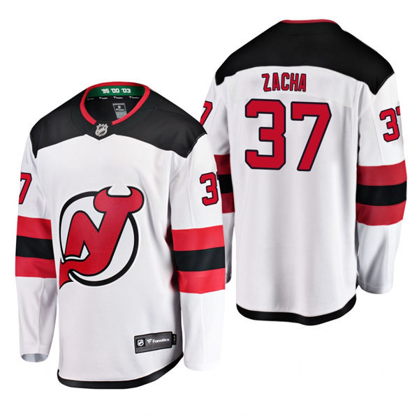 Mens New Jersey Devils #37 Pavel Zacha Adidas Away White Jersey