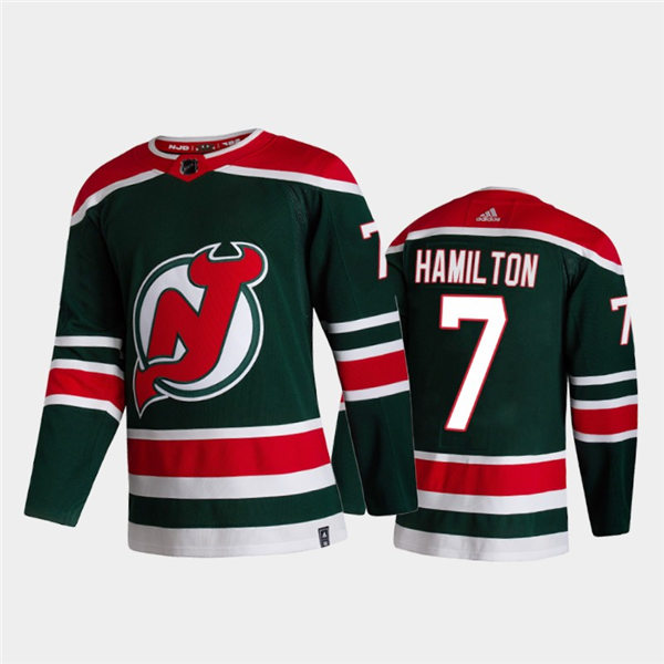 Mens New Jersey Devils #7 Dougie Hamilton Green Adidas 2021 Reverse Retro Jersey