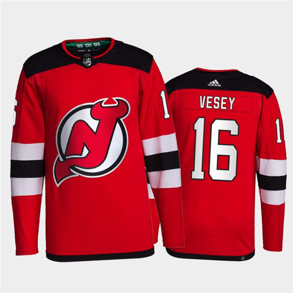 Mens New Jersey Devils #16 Jimmy Vesey Stitched Adidas Home Red Jersey