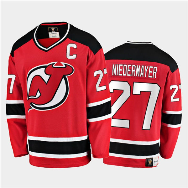 Mens New Jersey Devils Retired Player #27 Scott Niedermayer Red Black CCM Vintage Throwback Jersey