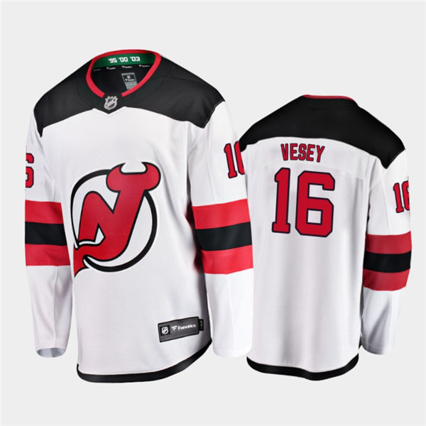 Mens New Jersey Devils #16 Jimmy Vesey Adidas Away White Jersey