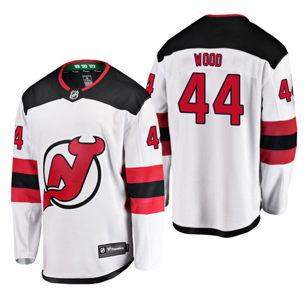 Mens New Jersey Devils #44 Miles Wood Adidas Away White Jersey