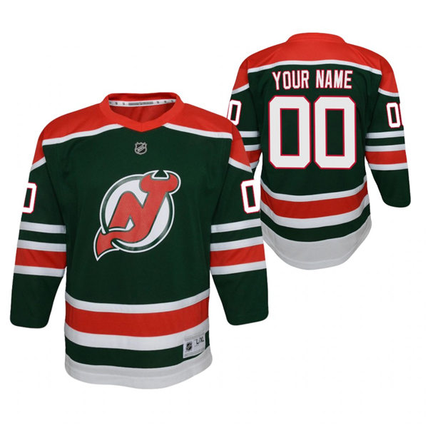 Youth New Jersey Devils Custom Green Adidas 2021 Reverse Retro Jersey