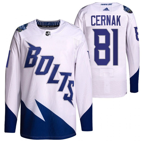 Mens Tampa Bay Lightning #81 Erik Cernak Adidas White 2022 Stadium Series Player Jersey