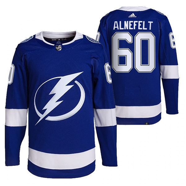 Mens Tampa Bay Lightning #60 Hugo Alnefelt adidas Home Blue Stitched Player Jersey