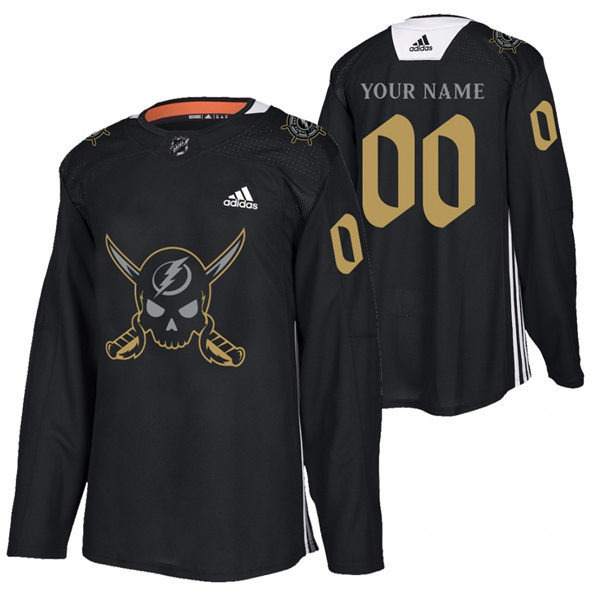 Mens Tampa Bay Lightning Custom Adidas Black 2022 GASPARILLA THEMED WARMUP JERSEY