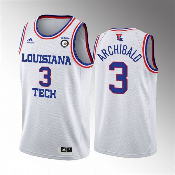 Mens Youth Louisiana Tech Bulldogs #3 Amorie Archibald Adidas White Home College Basketball Game Jersey