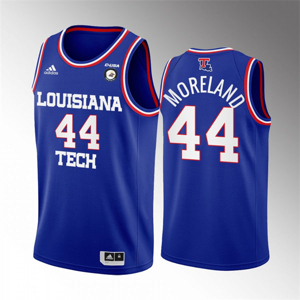 Mens Youth Louisiana Tech Bulldogs Retired Player #44 Jackie Moreland Adidas Blue Away College Basketball Game Jersey