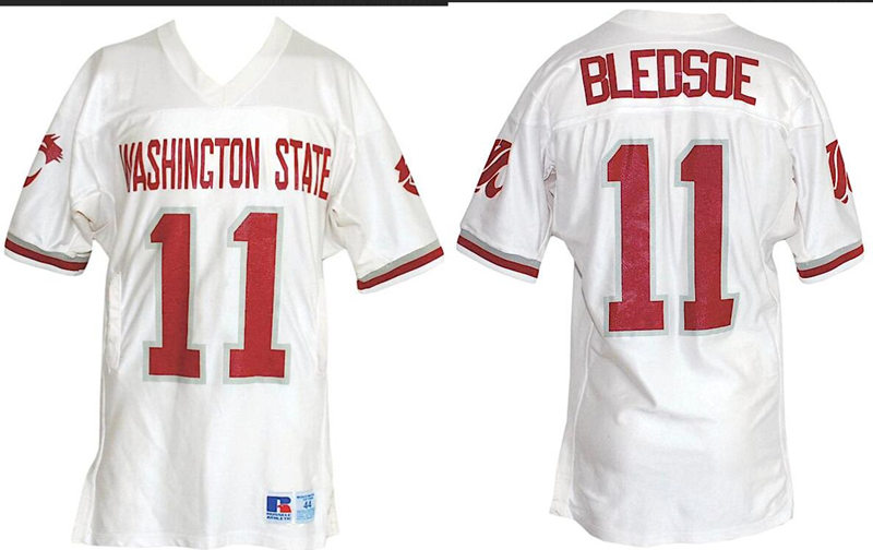 Mens Youth Washington State Cougars #11 Drew Bledsoe College Football Road White 1990s Game-Used Jersey