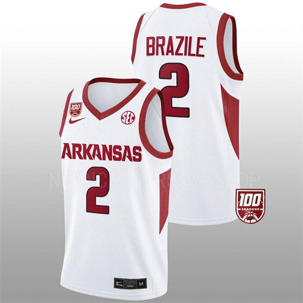 Mens Youth Arkansas Razorbacks #2 Trevon Brazile White Home College Basketball Game Jersey