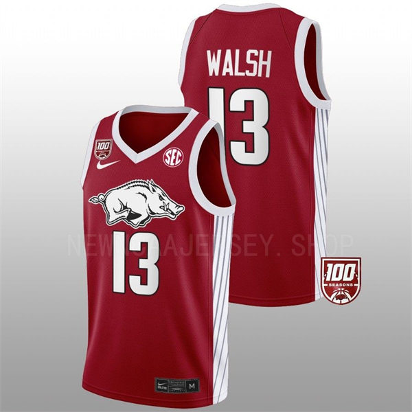 Mens Youth Arkansas Razorbacks #13 Jordan Walsh Cardinal College Basketball Primary Special Edition Jersey