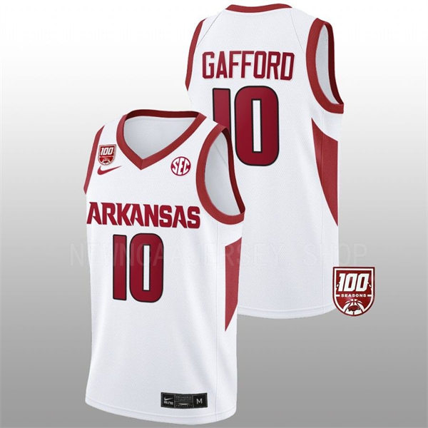 Mens Youth Arkansas Razorbacks #10 Daniel Gafford White Home College Basketball Game Jersey