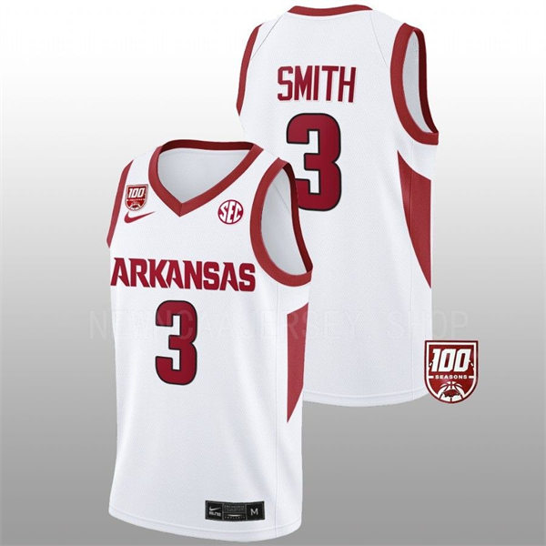 Mens Youth Arkansas Razorbacks #3 Nick Smith White Home College Basketball Game Jersey