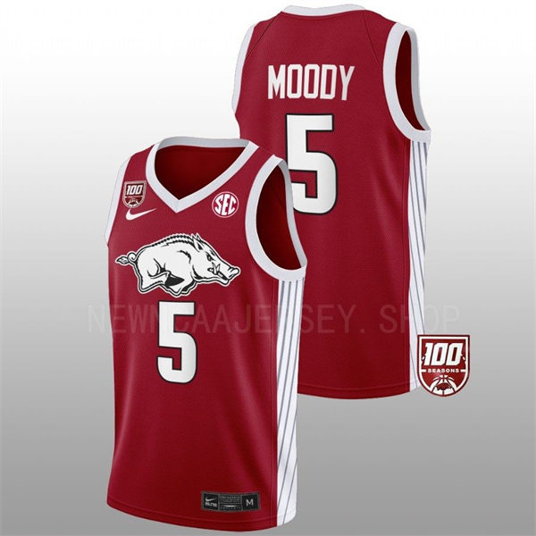 Mens Youth Arkansas Razorbacks #5 Moses Moody Cardinal College Basketball Primary Special Edition Jersey