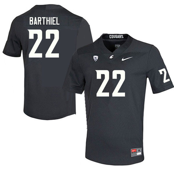 Mens Youth Washington State Cougars #22 Gavin Barthiel College Football Game Jersey Charcoal