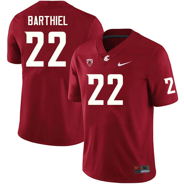 Mens Youth Washington State Cougars #22 Gavin Barthiel Nike Crimson College Football Game Jersey