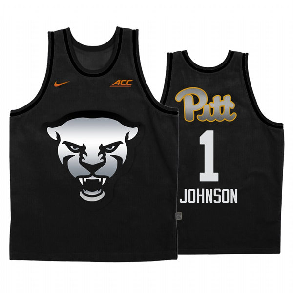 Mens Youth Pittsburgh Panthers #1 Dior Johnson Nike 2021 Black Gray Steel City Panther Face College Basketball Game Jersey