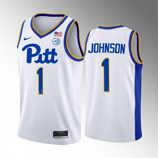 Mens Youth Pittsburgh Panthers #1 Dior Johnson Nike College Basketball Game Jersey White