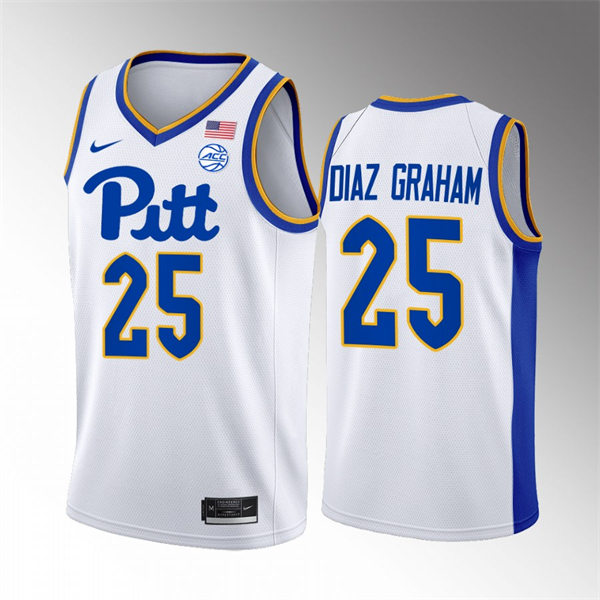 Mens Youth Pittsburgh Panthers #25 Guillermo Diaz Graham Nike College Basketball Game Jersey White