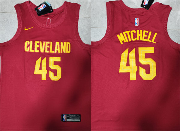 Mens Cleveland Cavaliers #45 Donovan Mitchell Burgundy 2022-23 Icon Edition Swingman Jersey