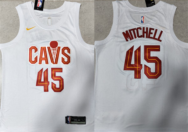 Mens Cleveland Cavaliers #45 Donovan Mitchell 2022-23 White Association Edition Swingman Jersey