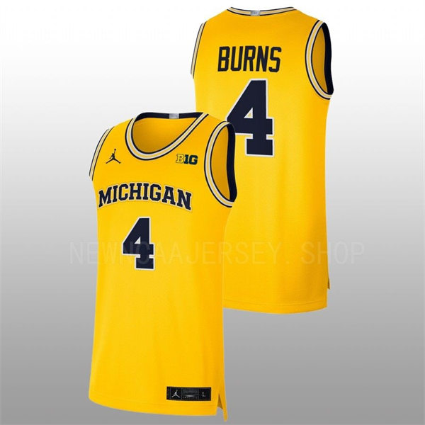 Mens Youth Michigan Wolverines #4 Ian Burns Maize College Basketball Game Jersey