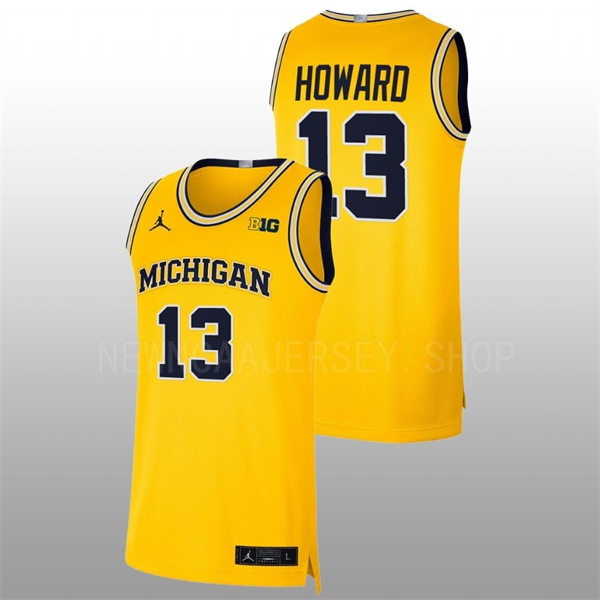 Mens Youth Michigan Wolverines #13 Jett Howard Maize College Basketball Game Jersey