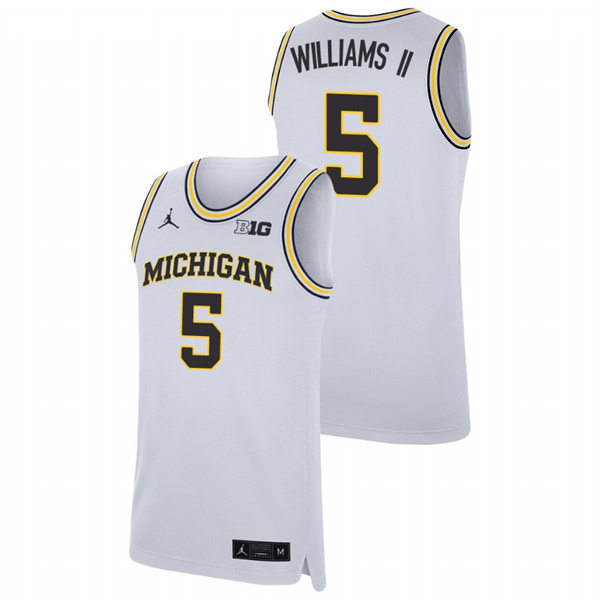 Mens Youth Michigan Wolverines #5 Terrance Williams II White College Basketball Game Jersey