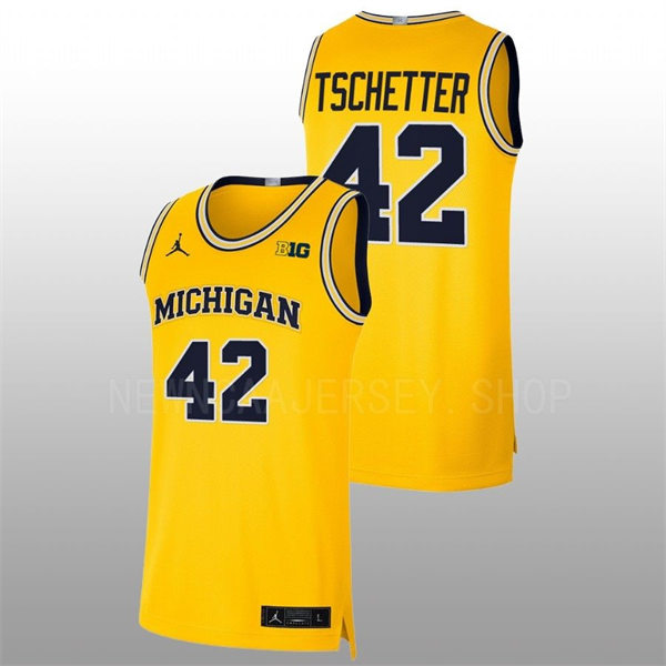 Mens Youth Michigan Wolverines #42 Will Tschetter Maize College Basketball Game Jersey