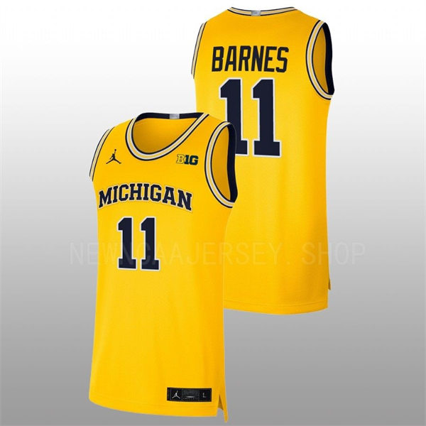 Mens Youth Michigan Wolverines #11 Isaiah Barnes Maize College Basketball Game Jersey