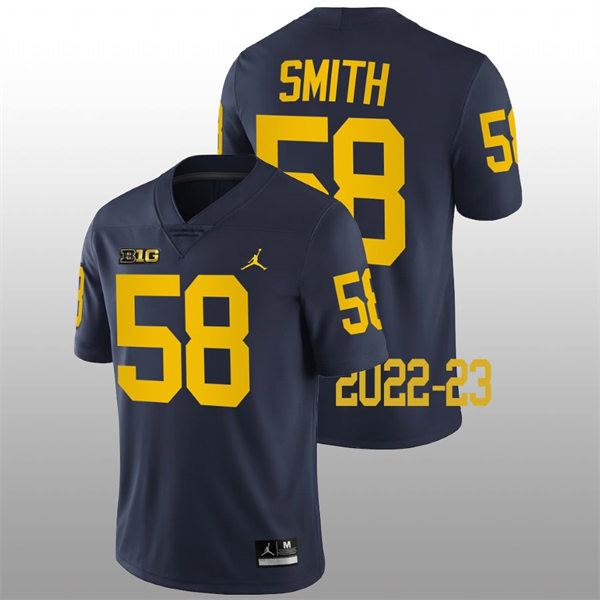 Mens Youth Michigan Wolverines #58 Mazi Smith Navy College Football Game Jersey