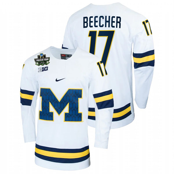 Mens Michigan Wolverines #17 Johnny Beecher Nike White Big M College Hockey Game Jersey