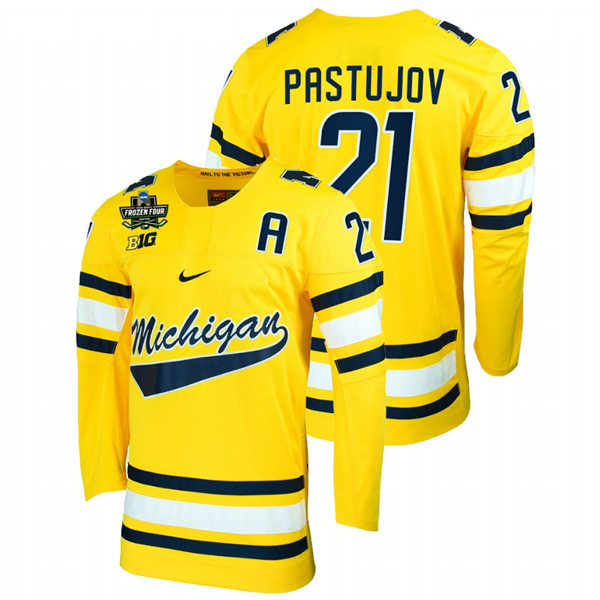 Mens Michigan Wolverines #21 Michael Pastujov Nike Maize College Hockey Game Jersey