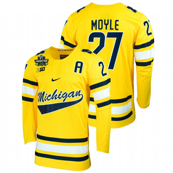 Mens Michigan Wolverines #27 Nolan Moyle Nike Maize College Hockey Game Jersey
