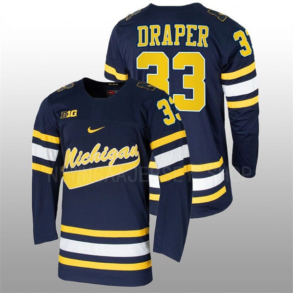 Mens Michigan Wolverines #33 Kienan Draper Nike Navy College Hockey Jersey