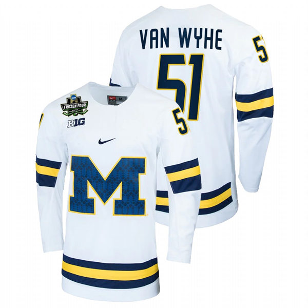Mens Michigan Wolverines #51 Garrett Van Wyhe Nike White Big M College Hockey Game Jersey