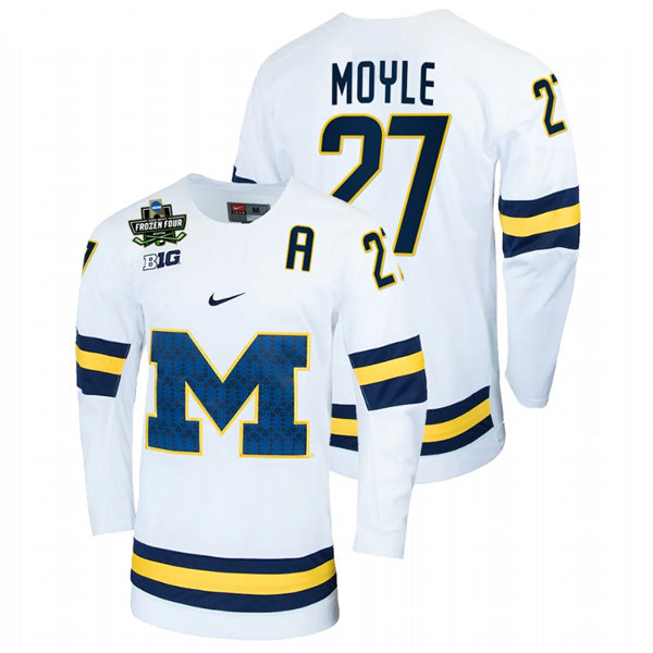 Mens Michigan Wolverines #27 Nolan Moyle Nike White Big M College Hockey Game Jersey