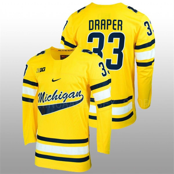 Mens Michigan Wolverines #33 Kienan Draper Nike Maize College Hockey Game Jersey