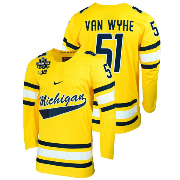 Mens Michigan Wolverines #51 Garrett Van Wyhe Nike Maize College Hockey Game Jersey