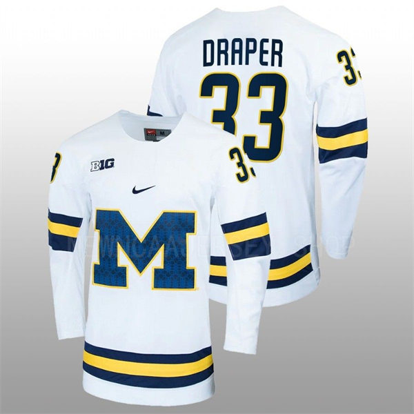 Mens Michigan Wolverines #33 Kienan Draper Nike White Big M College Hockey Game Jersey