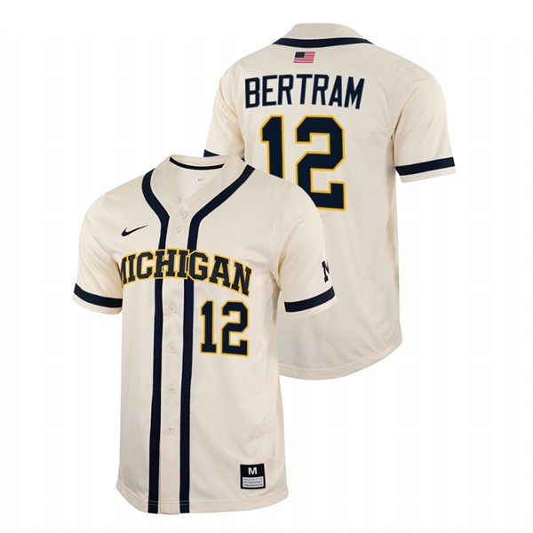 Mens Youth Michigan Wolverines #12 Riley Bertram Nike 2022 Natural College Baseball Limited Jersey