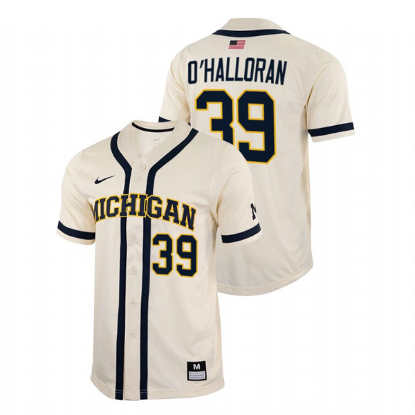 Mens Youth Michigan Wolverines #39 Cononr O'Halloran Nike 2022 Natural College Baseball Limited Jersey