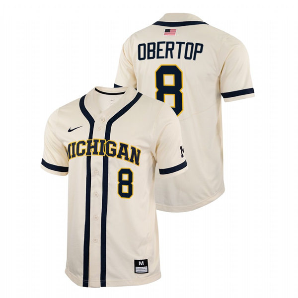 Mens Youth Michigan Wolverines #8 Jimmy Obertop Nike 2022 Natural College Baseball Limited Jersey