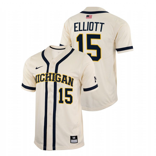 Mens Youth Michigan Wolverines #15 Clark Elliott Nike 2022 Natural College Baseball Limited Jersey