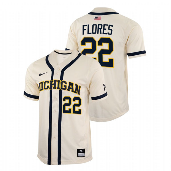 Mens Youth Michigan Wolverines #22 Tito Flores Nike 2022 Natural College Baseball Limited Jersey