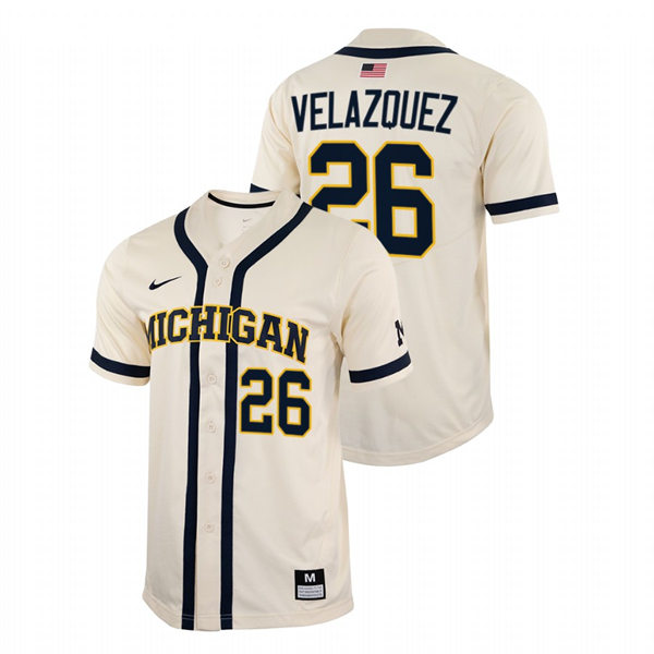 Mens Youth Michigan Wolverines #26 Joey Velazquez Nike 2022 Natural College Baseball Limited Jersey